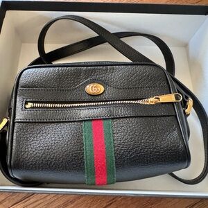 GUCCI Calfskin Web Mini Ophidia Shoulder Bag Black